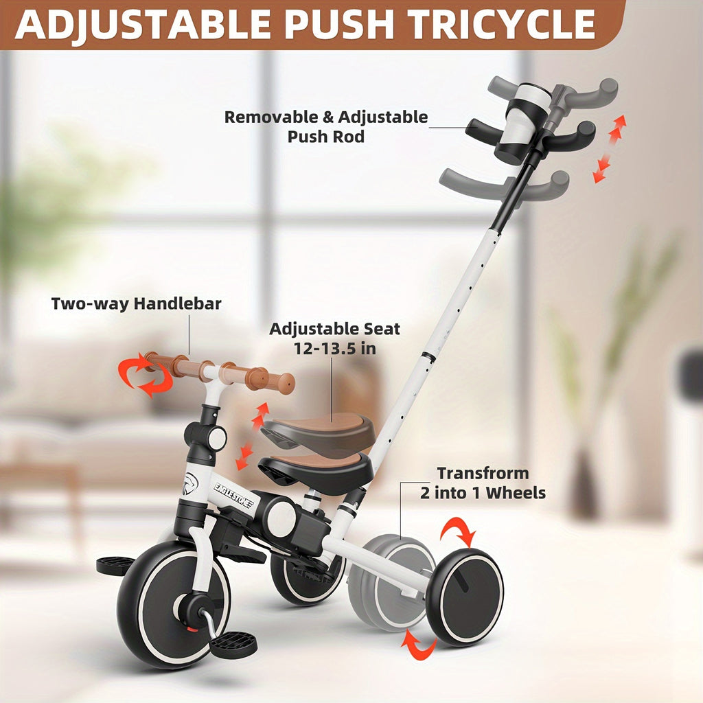 Eaglestone Toddler Tricycle, 5-in-1, Foldable Balance Bike With Push Handle, Cup Holder, Detachable Canopy, Adjustable Push Rod, For Boys And Girls, Birthday Gift