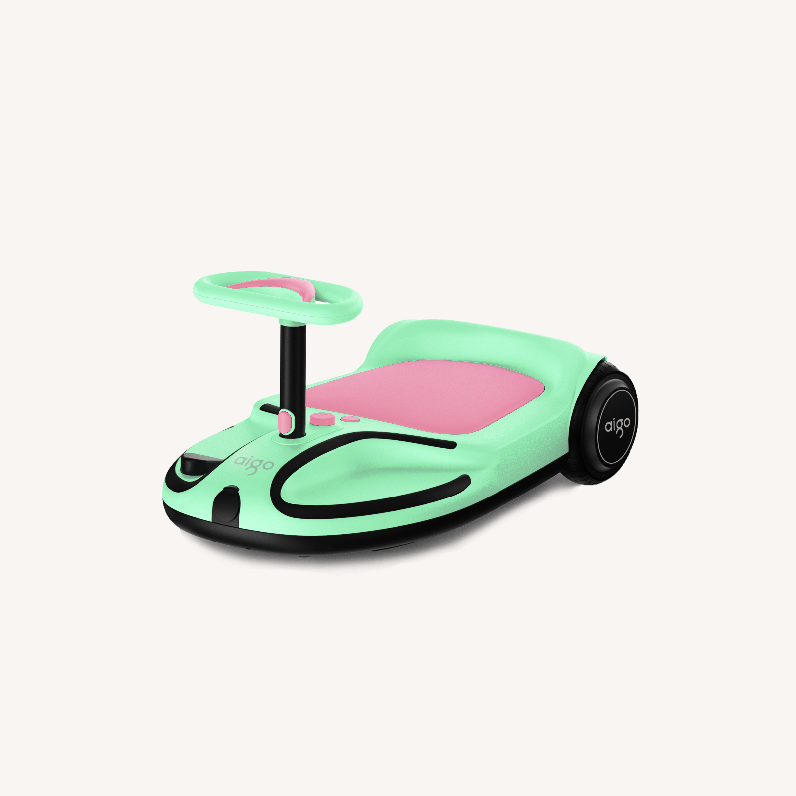 aigo HappyRoll E7 Joyride Electric children's go-kart, features a powerful built-in wireless speaker,Max power 100w, 5Mph, Range at Max Speed 5 Miles, Multifunction Steering Wheel,Ambient & Tail Lights,Ages 3 and up,Load capacity 110 lbs