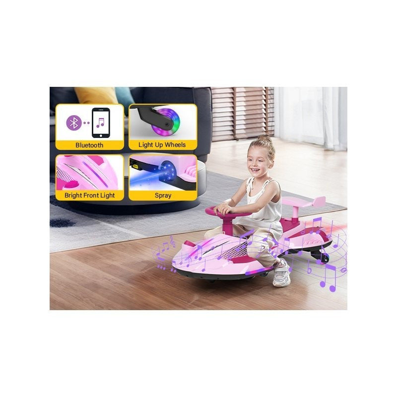 Riding twist car, children's electric twist car, 360° rotating swing car riding toy, with spray function, music suitable for 3 years old and above-lingkun