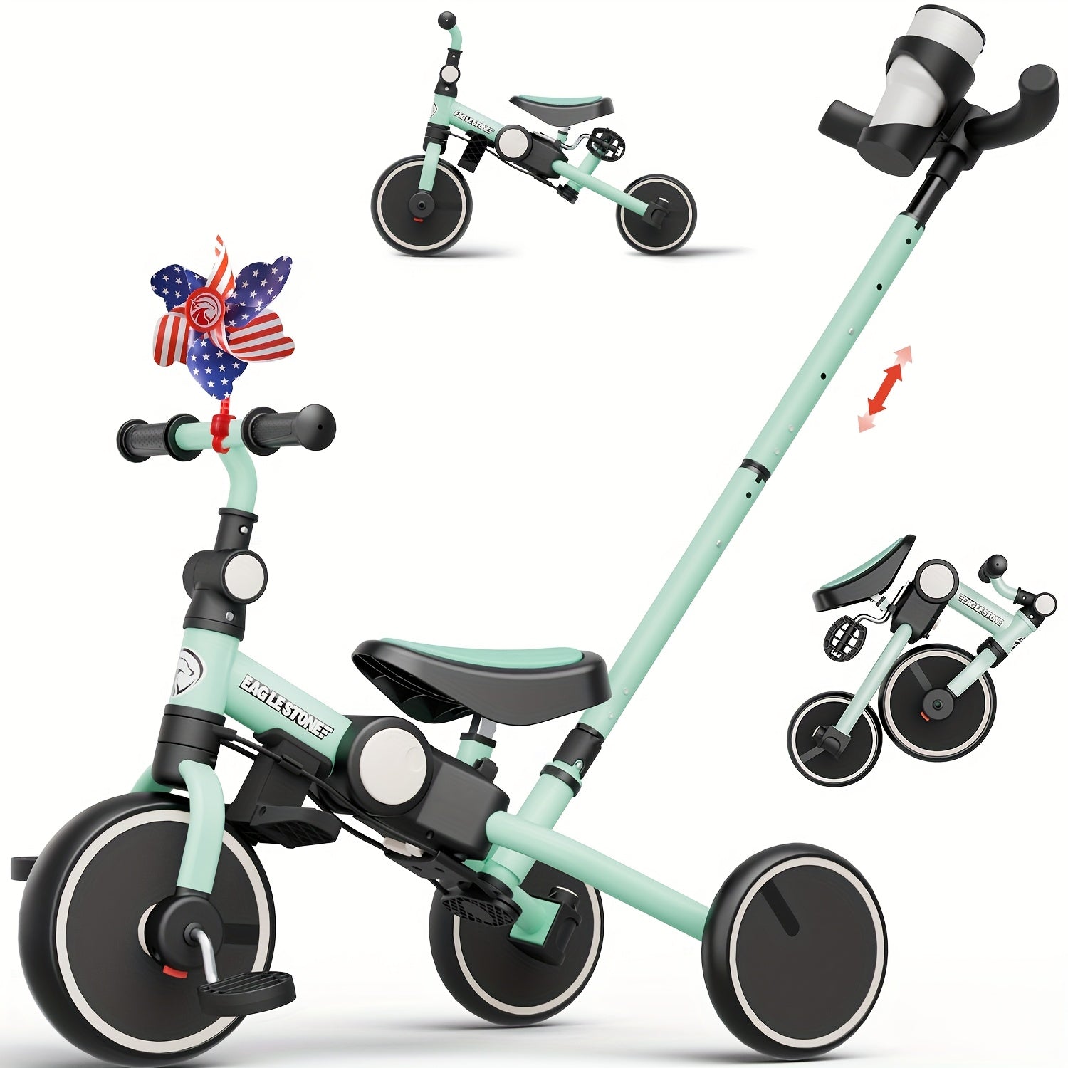 Eaglestone Toddler Tricycle, 5-in-1, Foldable Balance Bike With Push Handle, Cup Holder, Detachable Canopy, Adjustable Push Rod, For Boys And Girls, Birthday Gift