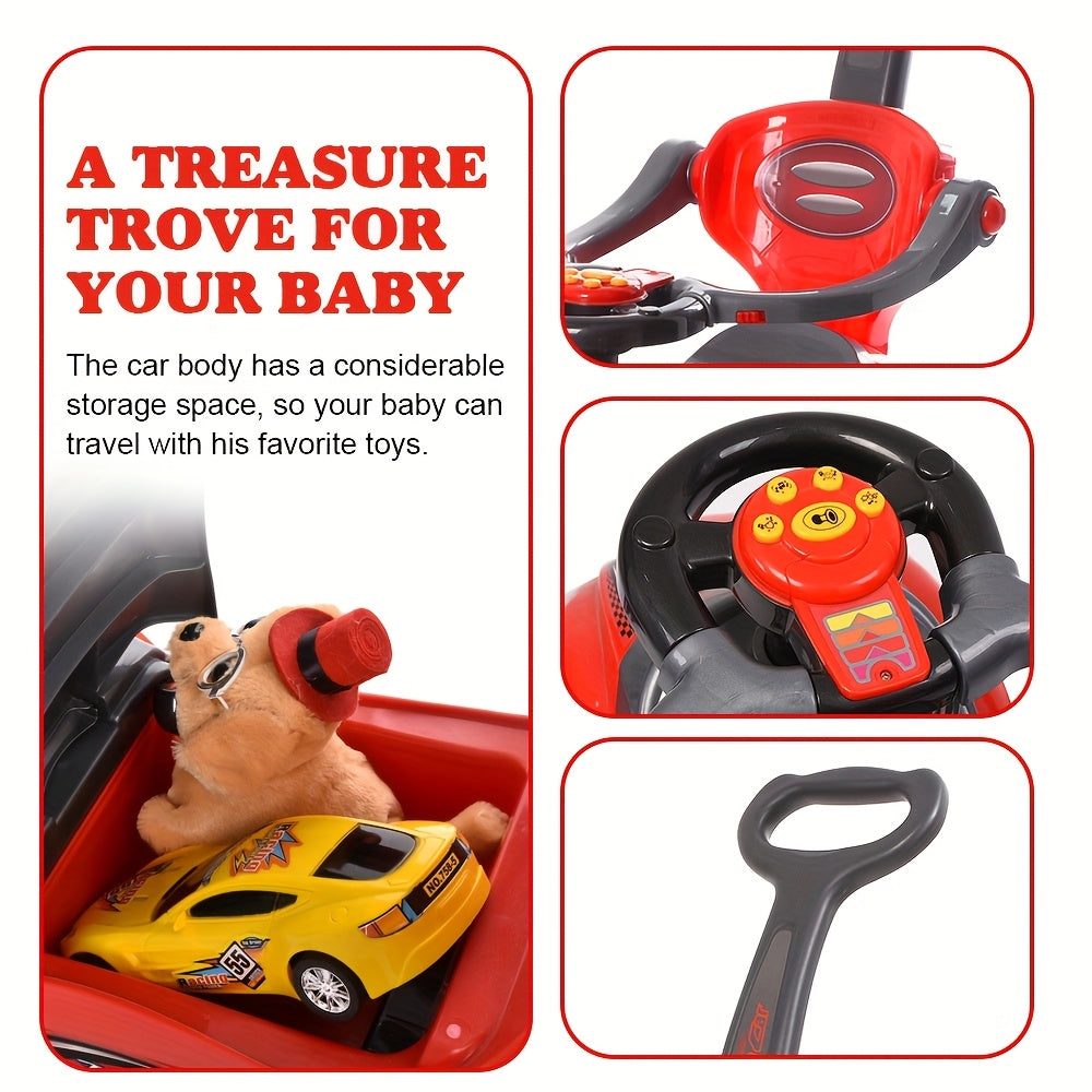 3-in-1 Youngsters Playset: Pink Push, Ride & Walker Car with Guardrail, Music & Under Seat Storage - Safe & Fun for Indoor\u002FOutdoor Play, Ages 18-36 Months, Youngsters Toys