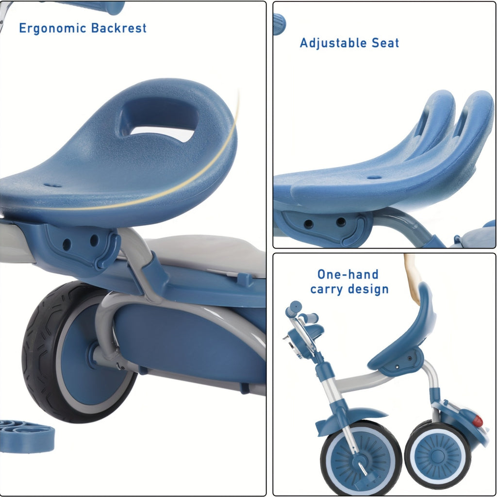 UBRAVOO Baby Tricycle, Foldable Toddler Trike with Pedals, Unique PU Wheels with Elasticity Shock-absorbing Effect, Cool Lights, Baby First Walker Trike for 1-5 Years Old Girls, Boys