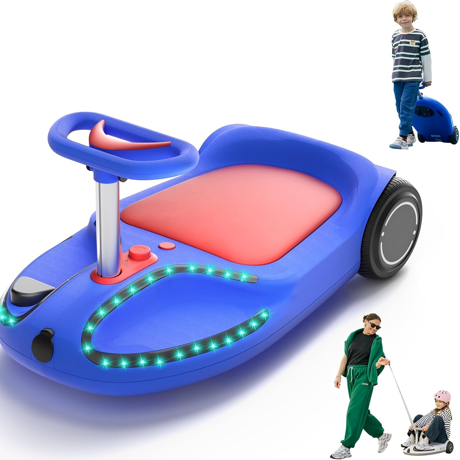 Electric Wiggle Car, 4in 1 Wiggle Car Ride On Toy, Lithium Rechargeable Battery, 3 Speed Modes, Rollover And Easy Assembly, 100+ Lights Modes, Wireless, Wiggle Car for Ages 3+, The Best Birthday And Holiday Gift for Children