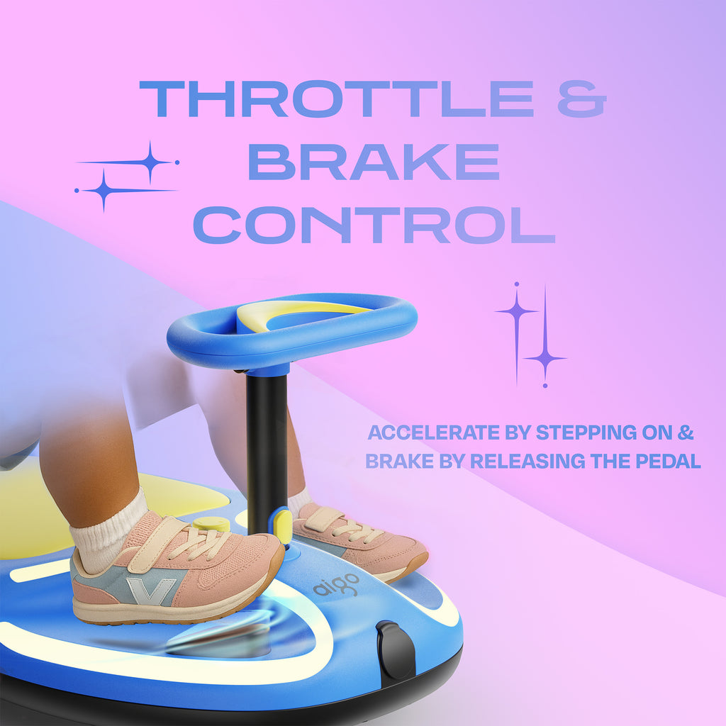 aigo HappyRoll E7 Joyride Electric children's go-kart, features a powerful built-in wireless speaker,Max power 100w, 5Mph, Range at Max Speed 5 Miles, Multifunction Steering Wheel,Ambient & Tail Lights,Ages 3 and up,Load capacity 110 lbs