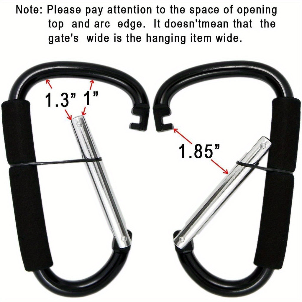 Large Stroller Hooks for Mommy, 2pcs Carabiner Stroller Hook Organizer for Hanging Purses, Diaper Bag, Shopping Bags. Clip Fits Single\u002F Twin Travel Systems, Car Seats ( Black+ Rose)