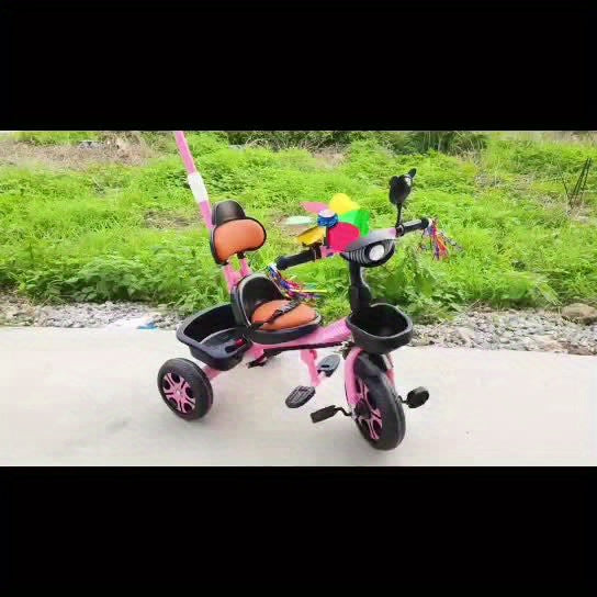 2-5 years old Children's dual-use large rear rack tricycle, height adjustable stroller, thickened and widened frame, essential for boys and girls bike travel, musical lights, suitable for outdoor entertainment and sports, children's day gift