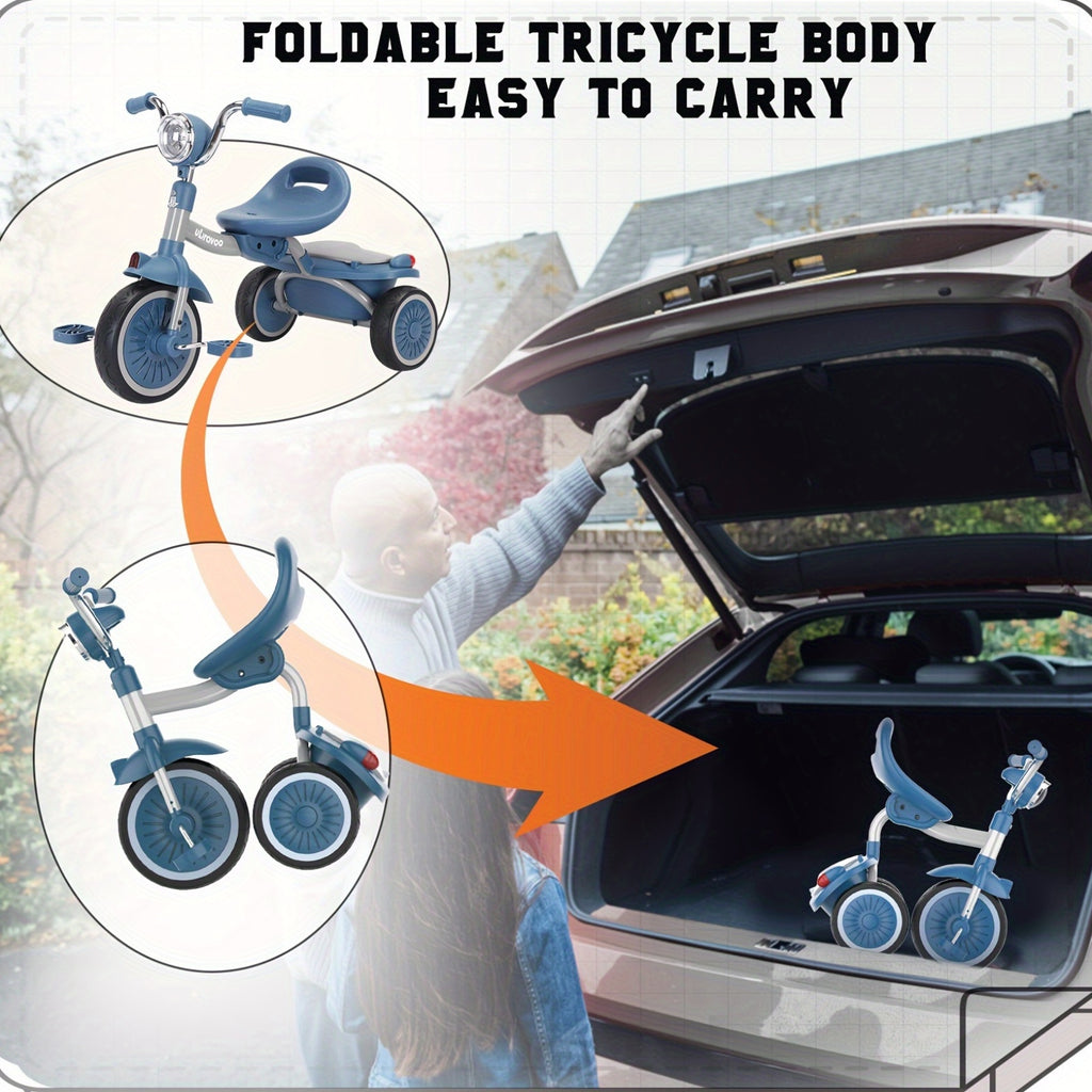 UBRAVOO Baby Tricycle, Foldable Toddler Trike with Pedals, Unique PU Wheels with Elasticity Shock-absorbing Effect, Cool Lights, Baby First Walker Trike for 1-5 Years Old Girls, Boys