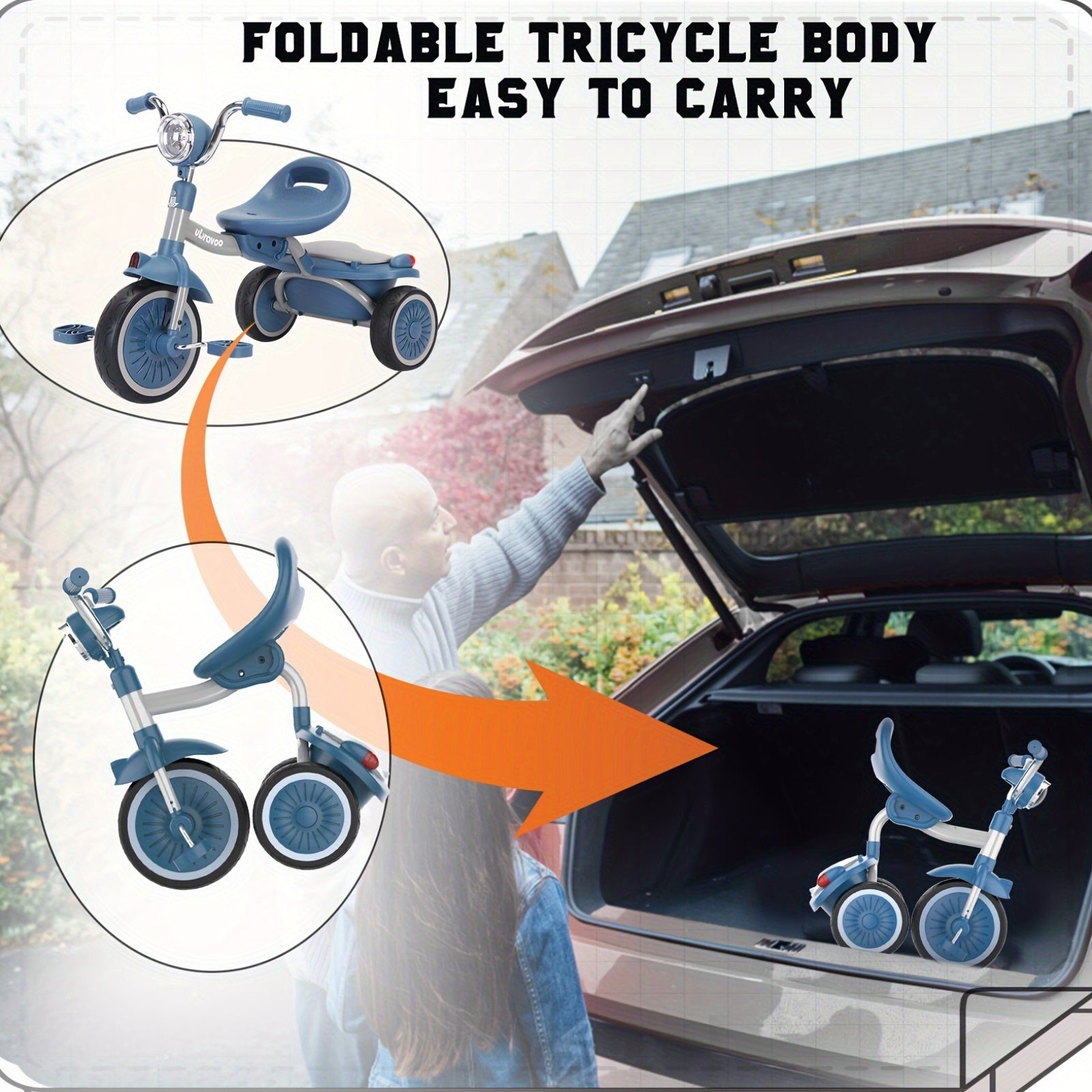 UBRAVOO Baby Tricycle, Foldable Toddler Trike with Pedals, Unique PU Wheels with Elasticity Shock-absorbing Effect, Cool Lights, Baby First Walker Trike for 1-5 Years Old Girls, Boys