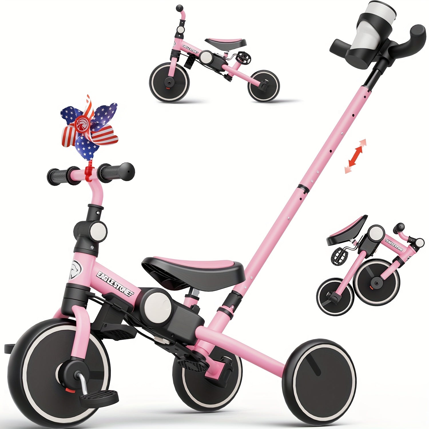 Eaglestone Toddler Tricycle, 5-in-1, Foldable Balance Bike With Push Handle, Cup Holder, Detachable Canopy, Adjustable Push Rod, For Boys And Girls, Birthday Gift
