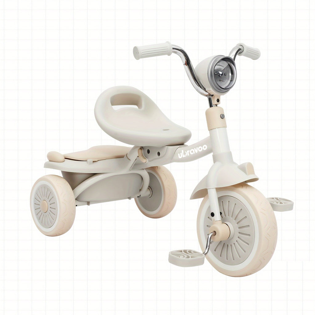 UBRAVOO Baby Tricycle, Foldable Toddler Trike with Pedals, Unique PU Wheels with Elasticity Shock-absorbing Effect, Cool Lights, Baby First Walker Trike for 1-5 Years Old Girls, Boys