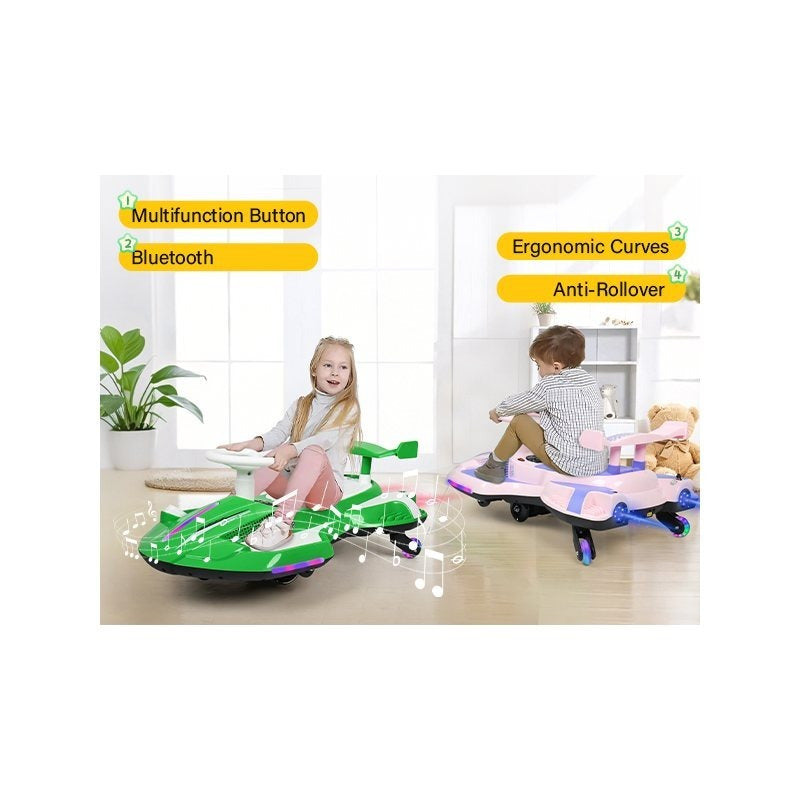 Riding twist car, children's electric twist car, 360° rotating swing car riding toy, with spray function, music suitable for 3 years old and above-lingkun