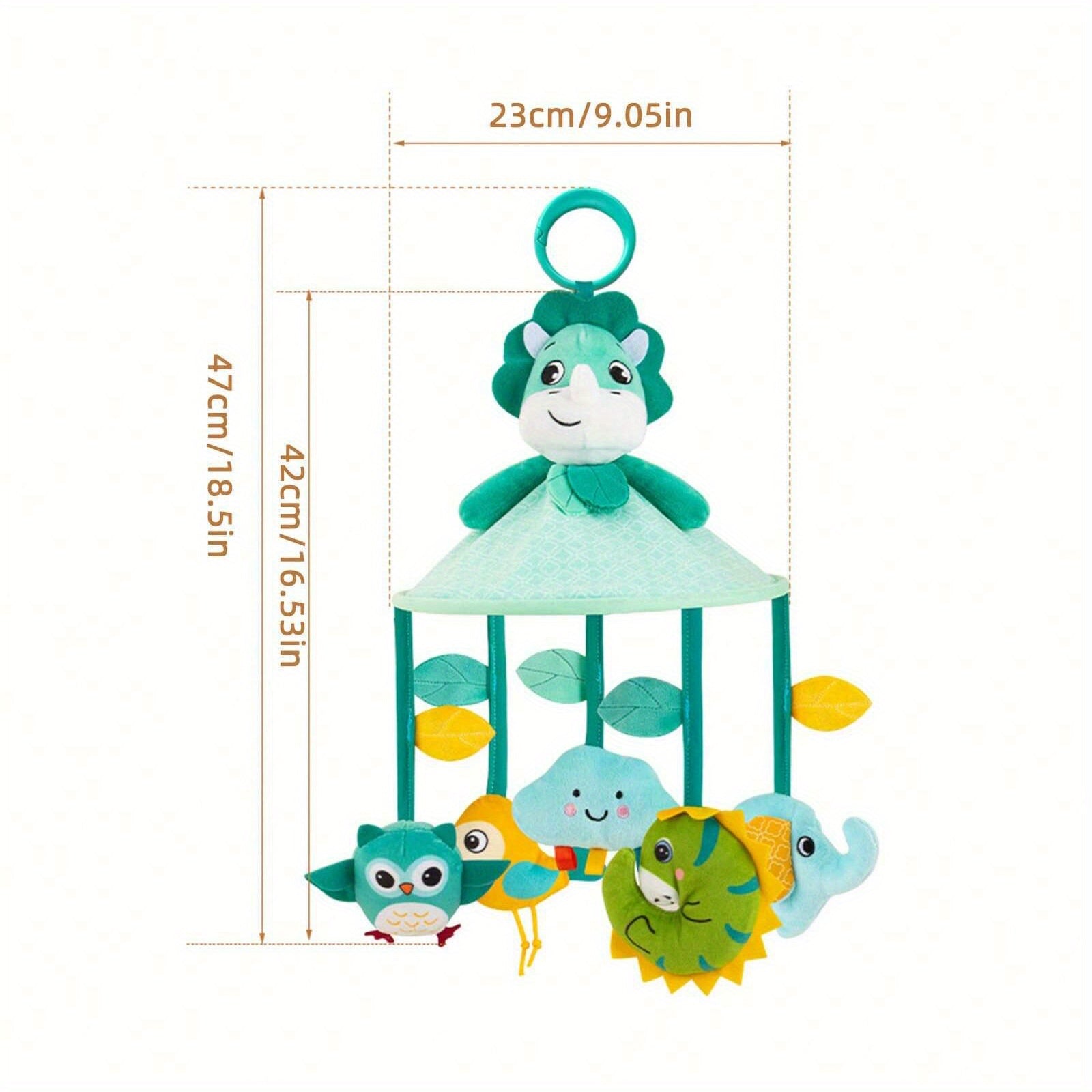 Colorful Animal Carousel Hanging Activity Toys with Teether & Rattle for Stroller and Car Seat, Suitable for and Up - Multiple Sensory Stimulators, Clip-On Design, Blue