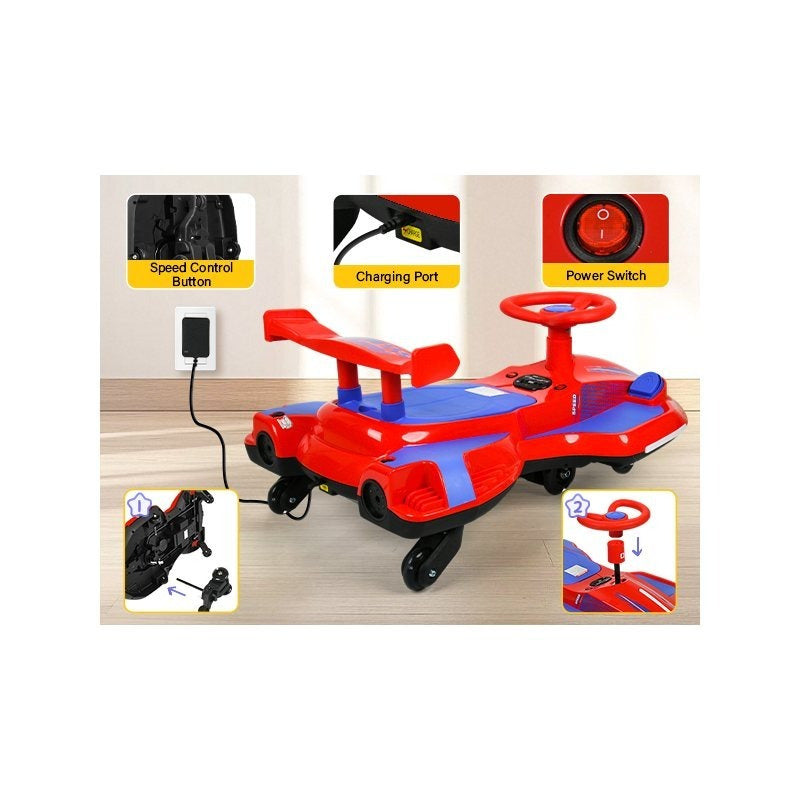 Riding twist car, children's electric twist car, 360° rotating swing car riding toy, with spray function, music suitable for 3 years old and above-lingkun