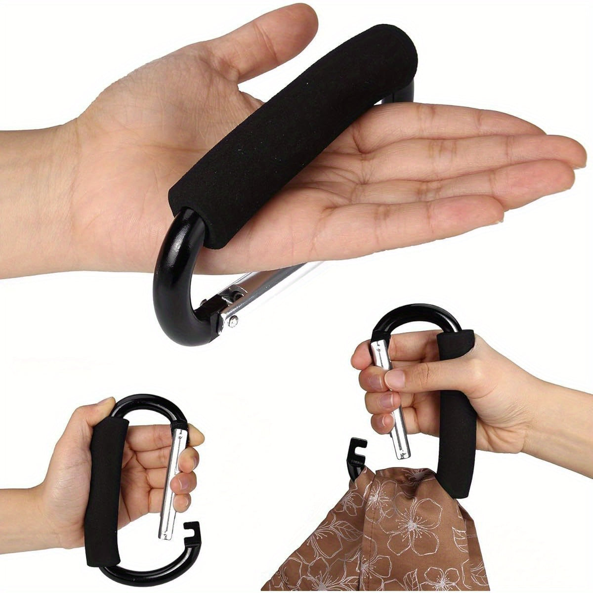 Large Stroller Hooks for Mommy, 2pcs Carabiner Stroller Hook Organizer for Hanging Purses, Diaper Bag, Shopping Bags. Clip Fits Single\u002F Twin Travel Systems, Car Seats ( Black+ Rose)