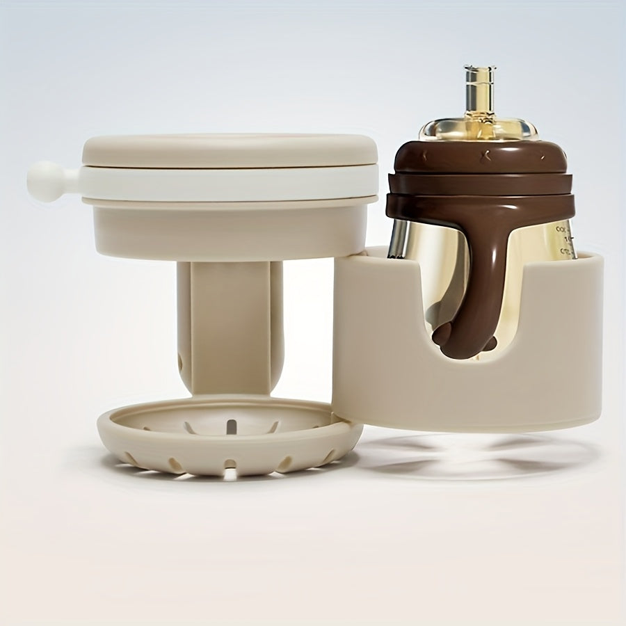 3-in-1 Stroller Cup & Bottle Holder with Phone Holder - Durable PP material, securely attached to the handlebars, perfect for parents travelling, Stroller Cup Holder, cream\u002Fblack