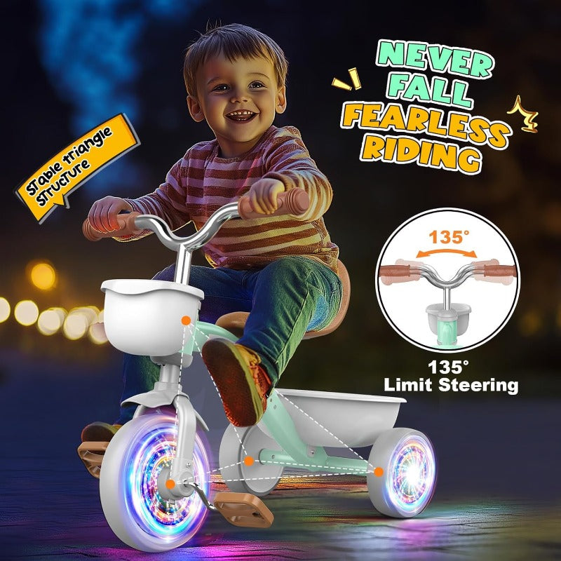 Toddler Tricycle for 13 35 Year Olds Colorful Lighting Toddler Bike Baby Toys for Ages 24 Boys 3Level Adjustable Seat 2 3 4 5 Year Old Birthday Gifts