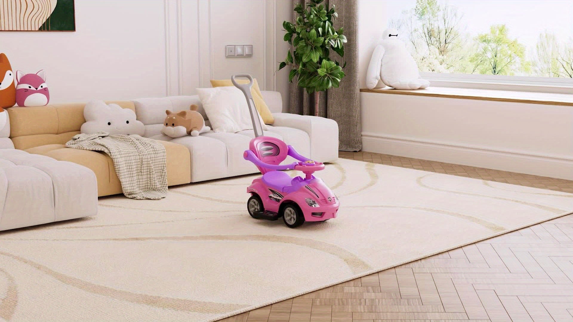 3-in-1 Youngsters Playset: Pink Push, Ride & Walker Car with Guardrail, Music & Under Seat Storage - Safe & Fun for Indoor\u002FOutdoor Play, Ages 18-36 Months, Youngsters Toys