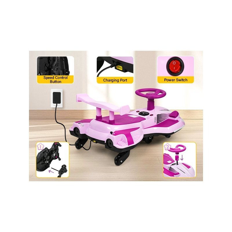 Riding twist car, children's electric twist car, 360° rotating swing car riding toy, with spray function, music suitable for 3 years old and above-lingkun