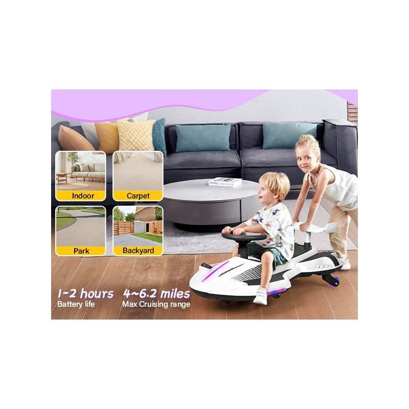 Riding twist car, children's electric twist car, 360° rotating swing car riding toy, with spray function, music suitable for 3 years old and above-lingkun