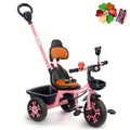 2-5 years old Children's dual-use large rear rack tricycle, height adjustable stroller, thickened and widened frame, essential for boys and girls bike travel, musical lights, suitable for outdoor entertainment and sports, children's day gift
