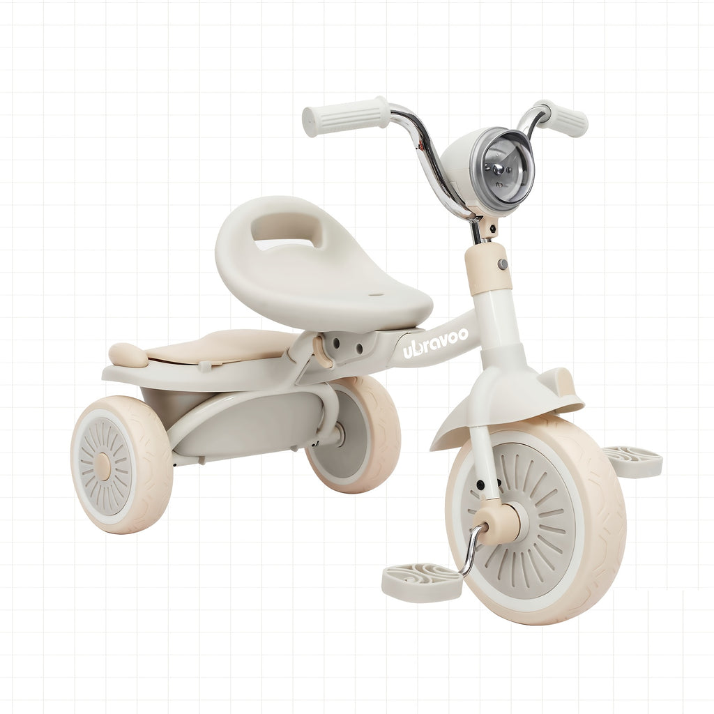 UBRAVOO Youngsters Foldable Tricycle Trike with Pedals, Unique PU Wheels with Elasticity Shock-absorbing Effect, Cool Lights, 1-5 Years
