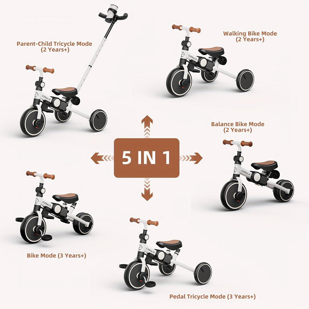 Eaglestone Toddler Tricycle, 5-in-1, Foldable Balance Bike With Push Handle, Cup Holder, Detachable Canopy, Adjustable Push Rod, For Boys And Girls, Birthday Gift