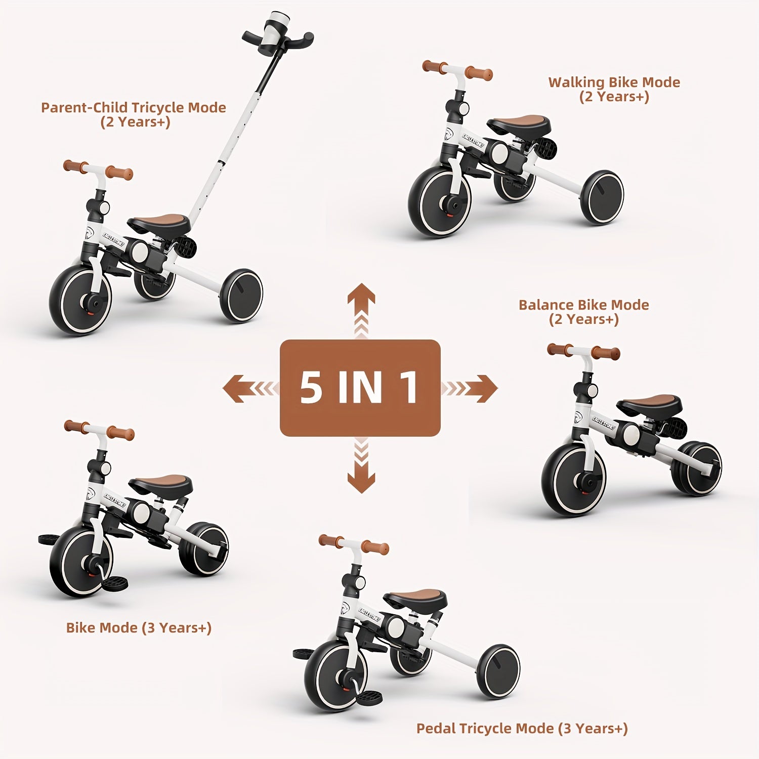 Eaglestone Toddler Tricycle, 5-in-1, Foldable Balance Bike With Push Handle, Cup Holder, Detachable Canopy, Adjustable Push Rod, For Boys And Girls, Birthday Gift