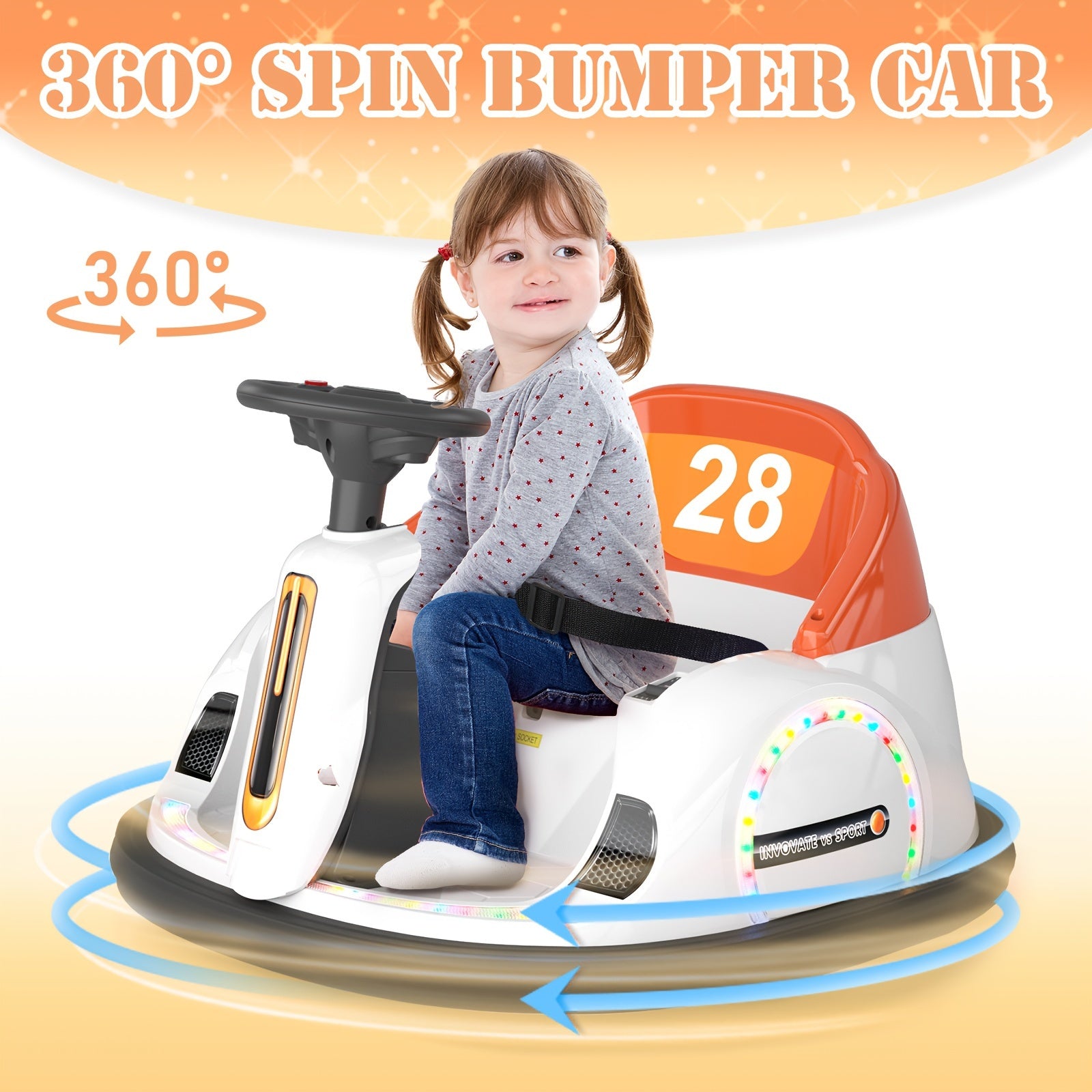 12V Electric Ride On Bumper Car for Kids & Toddlers 1.5, Baby Bumping Toy W\u002FRemote Control & 360 Degree Spin, Unique Steering Wheel Design And Seat Belt Protection, Birthday Gift