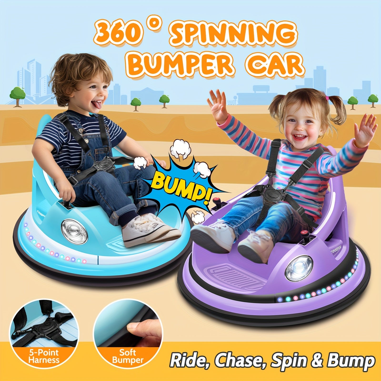 12V Electric Bumper Car For Kids With Remote Control, 360° Spin, LED Lights & Music, Ride-On Toy For Toddlers