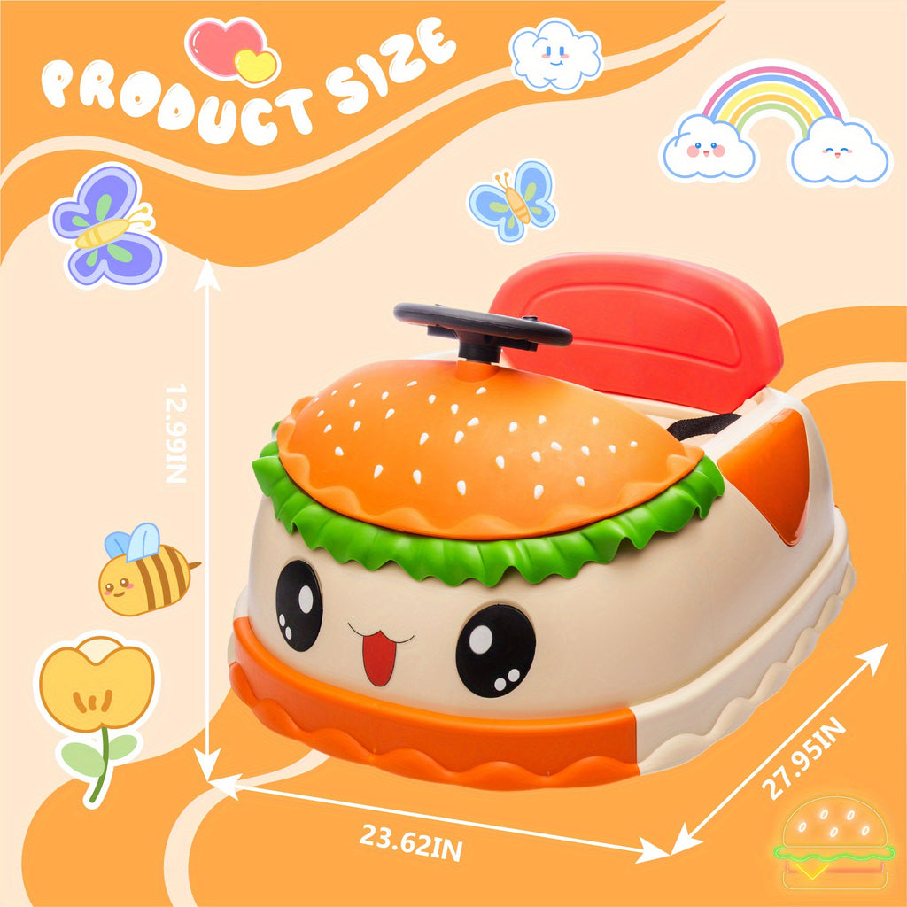 12V Kids Ride On Electric Bumper Car W\u002FParents Control, Cute&Realistic Hamburger Design, 360 Degree Rotation, Storing Space, wireless, Music, USB, Silent wheel, LED Lights, Power Display, Anti-rollover for 2-5
