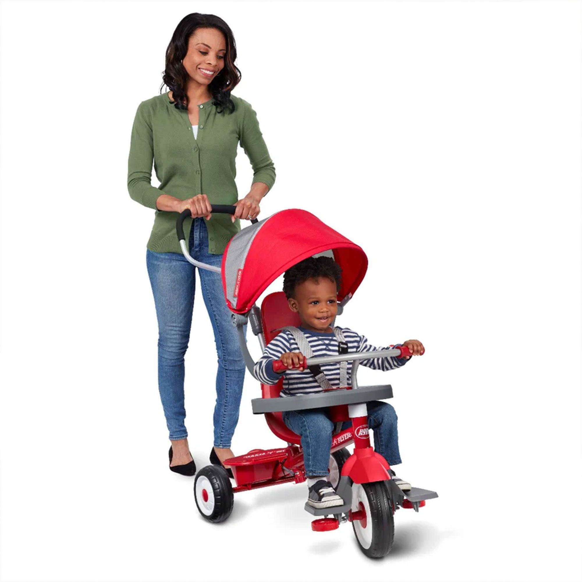 Radio Flyer Stroller Tricycle, EZ Fold 4-in-1 Stroll 'N Trike for Infant & Toddler, Red