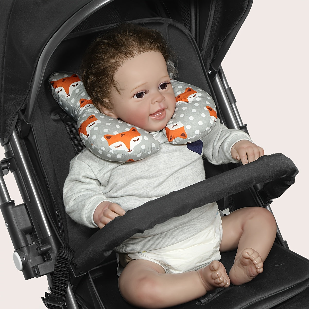 1pc Baby Stroller Headrest Durable Polyester 1pc Baby Stroller Headrest Cushion | Cute Animal Design, Safety Seat Support Pad for Comfort and Security, Orange & White Polka Dot Pattern, Perfect for Toddler Travel, Stroller Accessorie