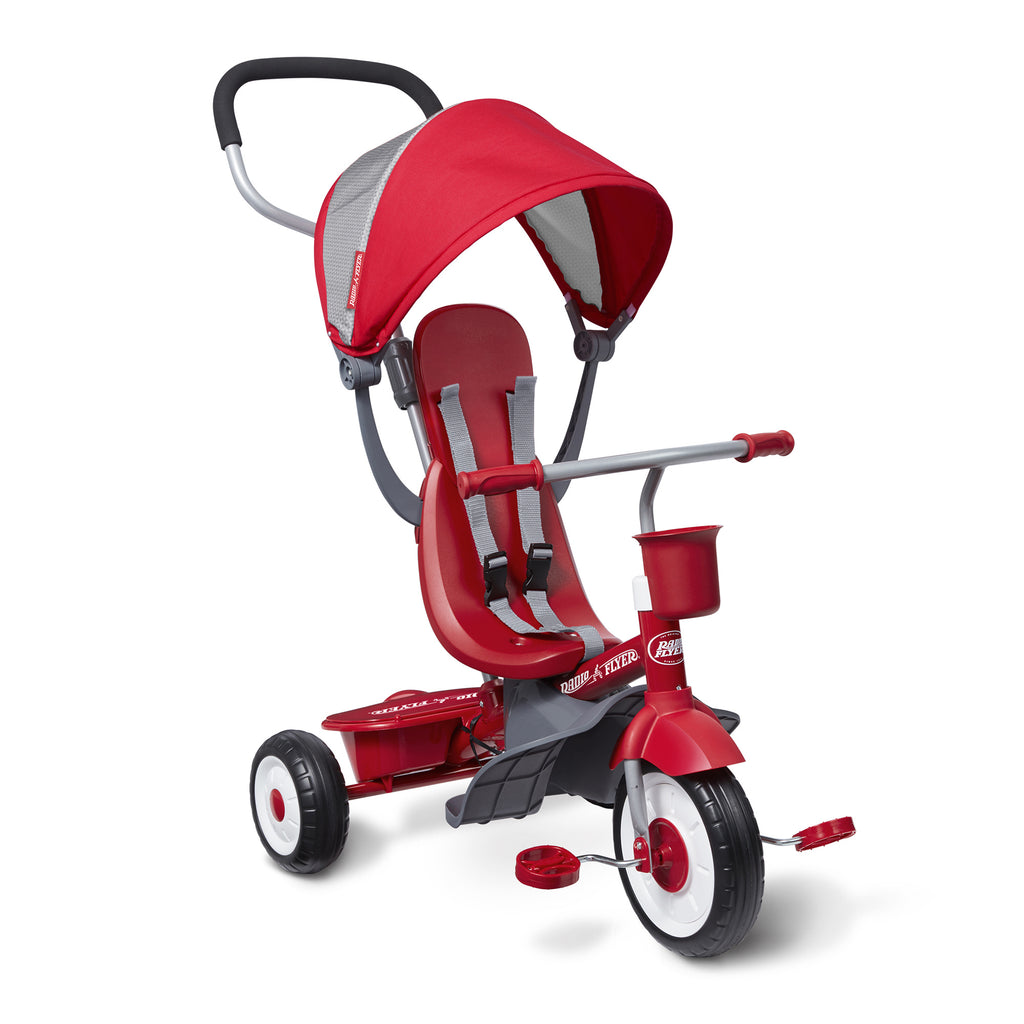 Radio Flyer Stroller Tricycle, EZ Fold 4-in-1 Stroll 'N Trike for Infant & Toddler, Red