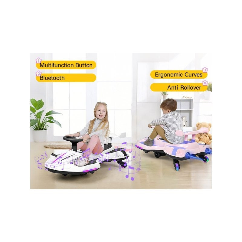 Riding twist car, children's electric twist car, 360° rotating swing car riding toy, with spray function, music suitable for 3 years old and above-lingkun