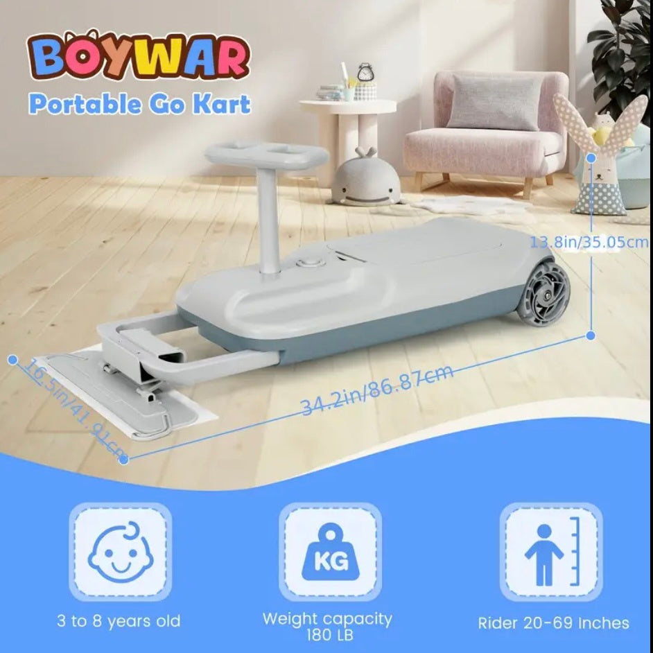 Portable Go Kart, Variable Speed For Kids, 5 Speeds Available, Cleaning Go Kart For 3+ Year Old (Includes Mop), Kids' Wiggle Car With Large Storage Gift For Mother'S Day