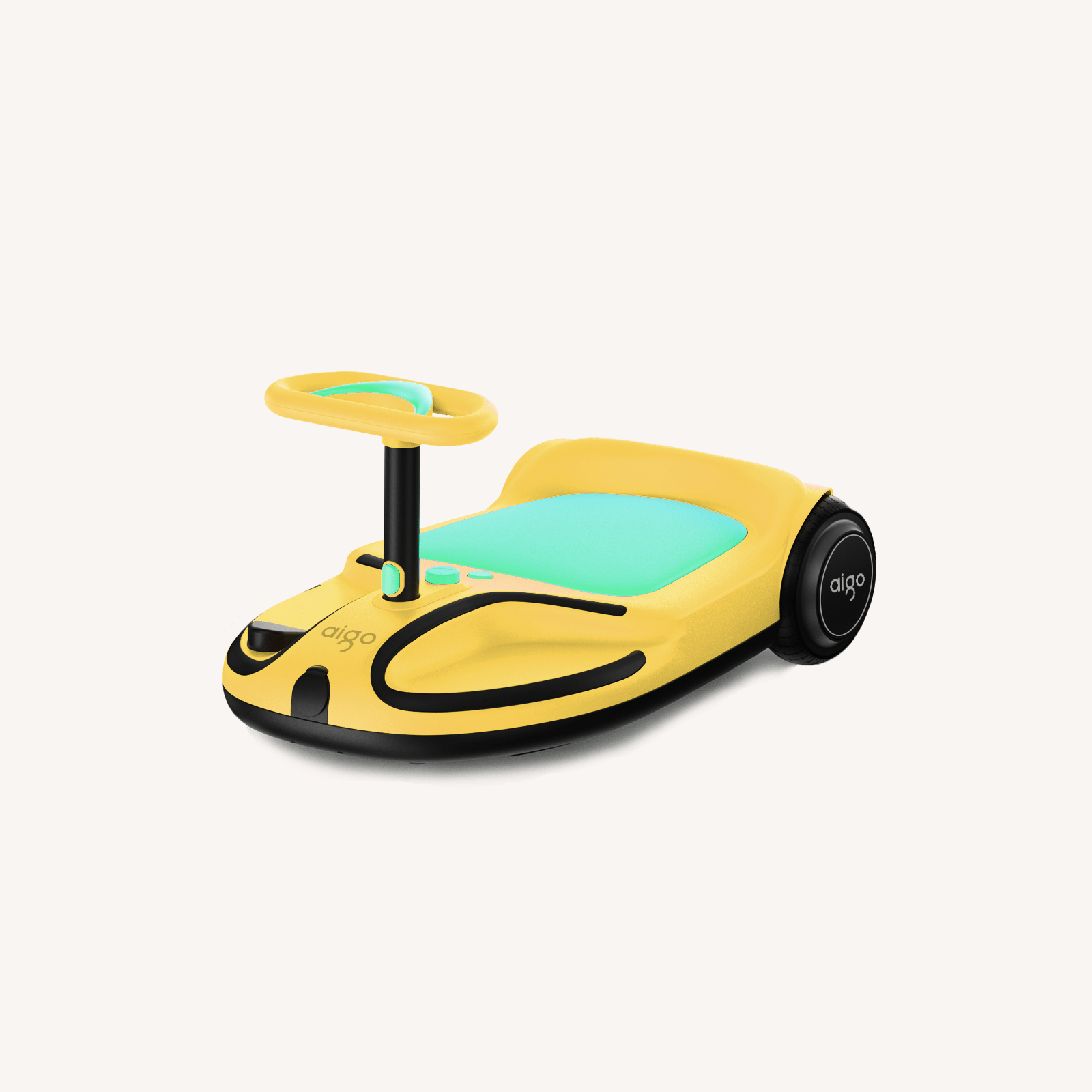 aigo HappyRoll E7 Joyride Electric children's go-kart, features a powerful built-in wireless speaker,Max power 100w, 5Mph, Range at Max Speed 5 Miles, Multifunction Steering Wheel,Ambient & Tail Lights,Ages 3 and up,Load capacity 110 lbs