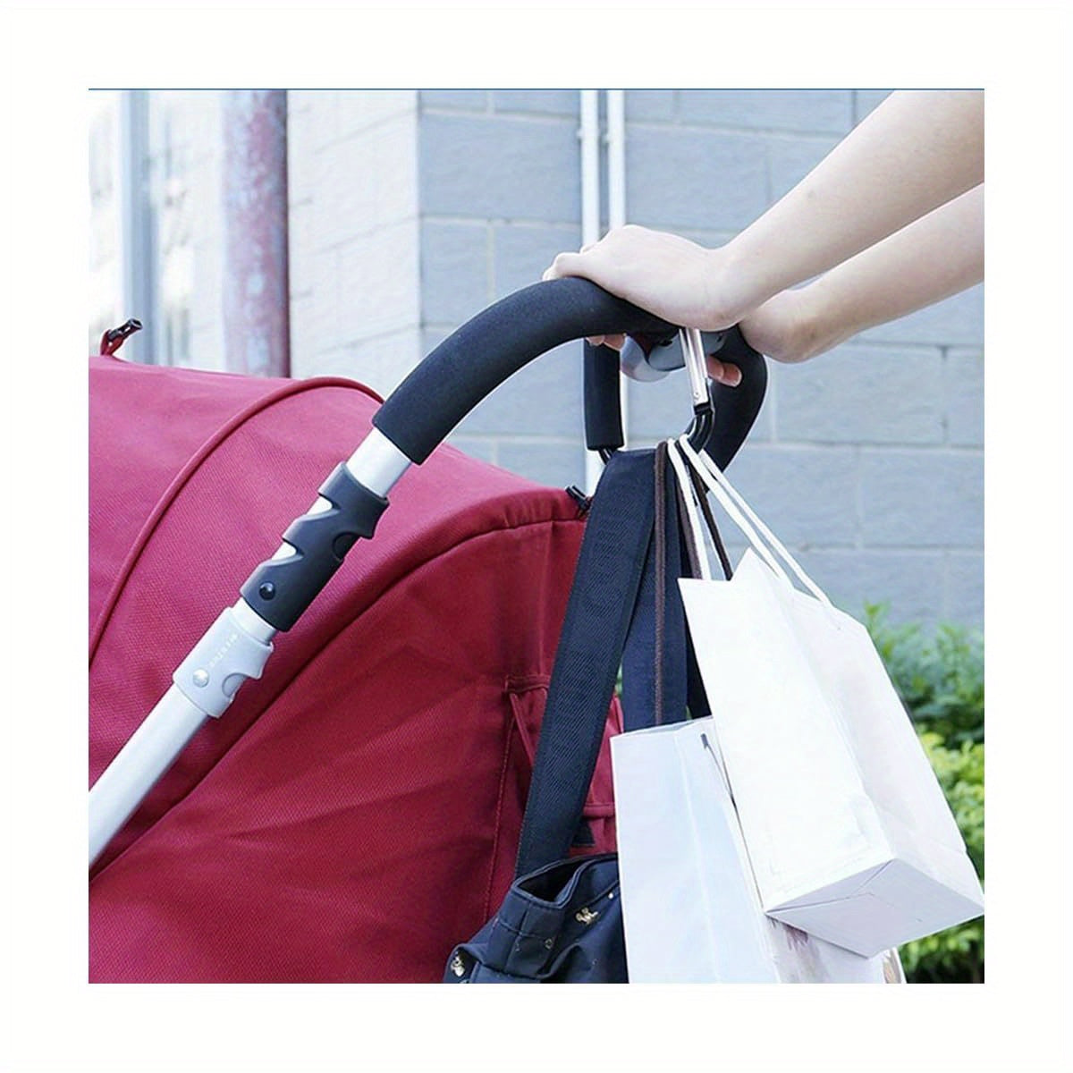 Large Stroller Hooks for Mommy, 2pcs Carabiner Stroller Hook Organizer for Hanging Purses, Diaper Bag, Shopping Bags. Clip Fits Single\u002F Twin Travel Systems, Car Seats ( Black+ Rose)