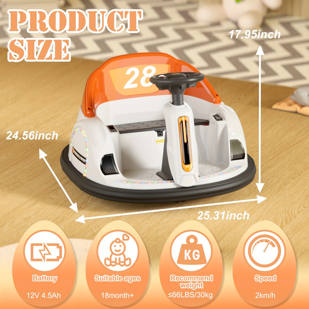 12V Electric Ride On Bumper Car for Kids & Toddlers 1.5, Baby Bumping Toy W\u002FRemote Control & 360 Degree Spin, Unique Steering Wheel Design And Seat Belt Protection, Birthday Gift