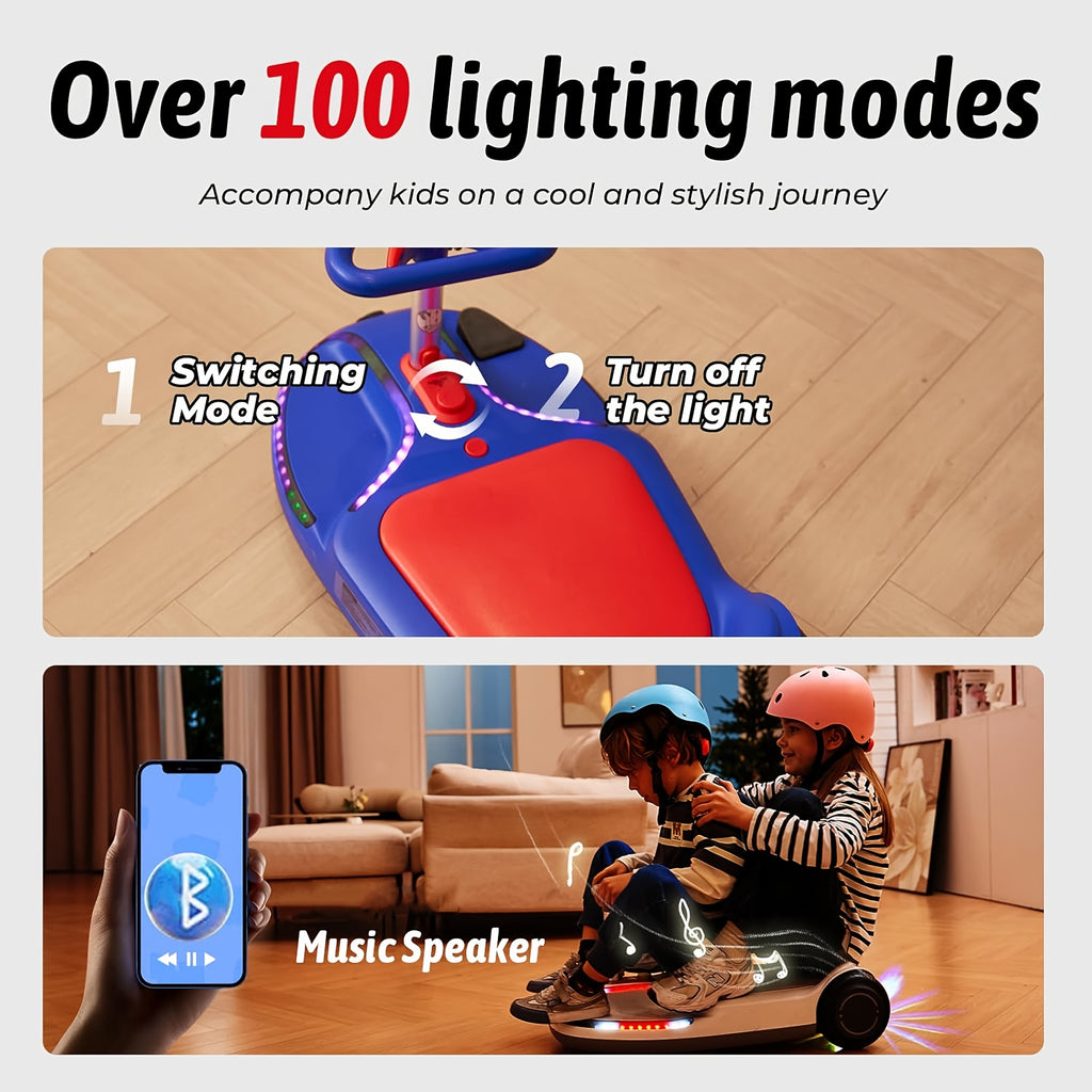 Electric Wiggle Car, 4in 1 Wiggle Car Ride On Toy, Lithium Rechargeable Battery, 3 Speed Modes, Rollover And Easy Assembly, 100+ Lights Modes, Wireless, Wiggle Car for Ages 3+, The Best Birthday And Holiday Gift for Children