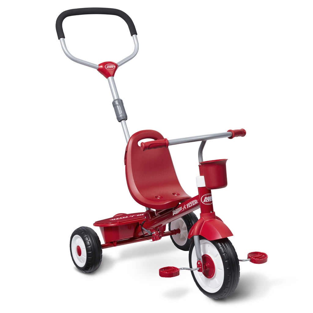 Radio Flyer Stroller Tricycle, EZ Fold 4-in-1 Stroll 'N Trike for Infant & Toddler, Red