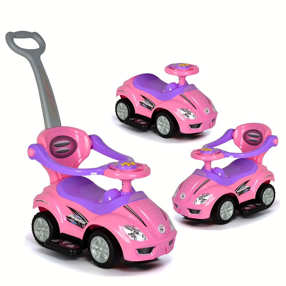 3-in-1 Youngsters Playset: Pink Push, Ride & Walker Car with Guardrail, Music & Under Seat Storage - Safe & Fun for Indoor\u002FOutdoor Play, Ages 18-36 Months, Youngsters Toys