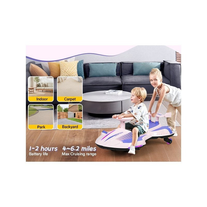 Riding twist car, children's electric twist car, 360° rotating swing car riding toy, with spray function, music suitable for 3 years old and above-lingkun