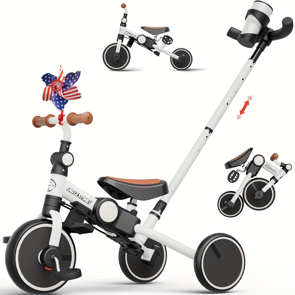Eaglestone Toddler Tricycle, 5-in-1, Foldable Balance Bike With Push Handle, Cup Holder, Detachable Canopy, Adjustable Push Rod, For Boys And Girls, Birthday Gift