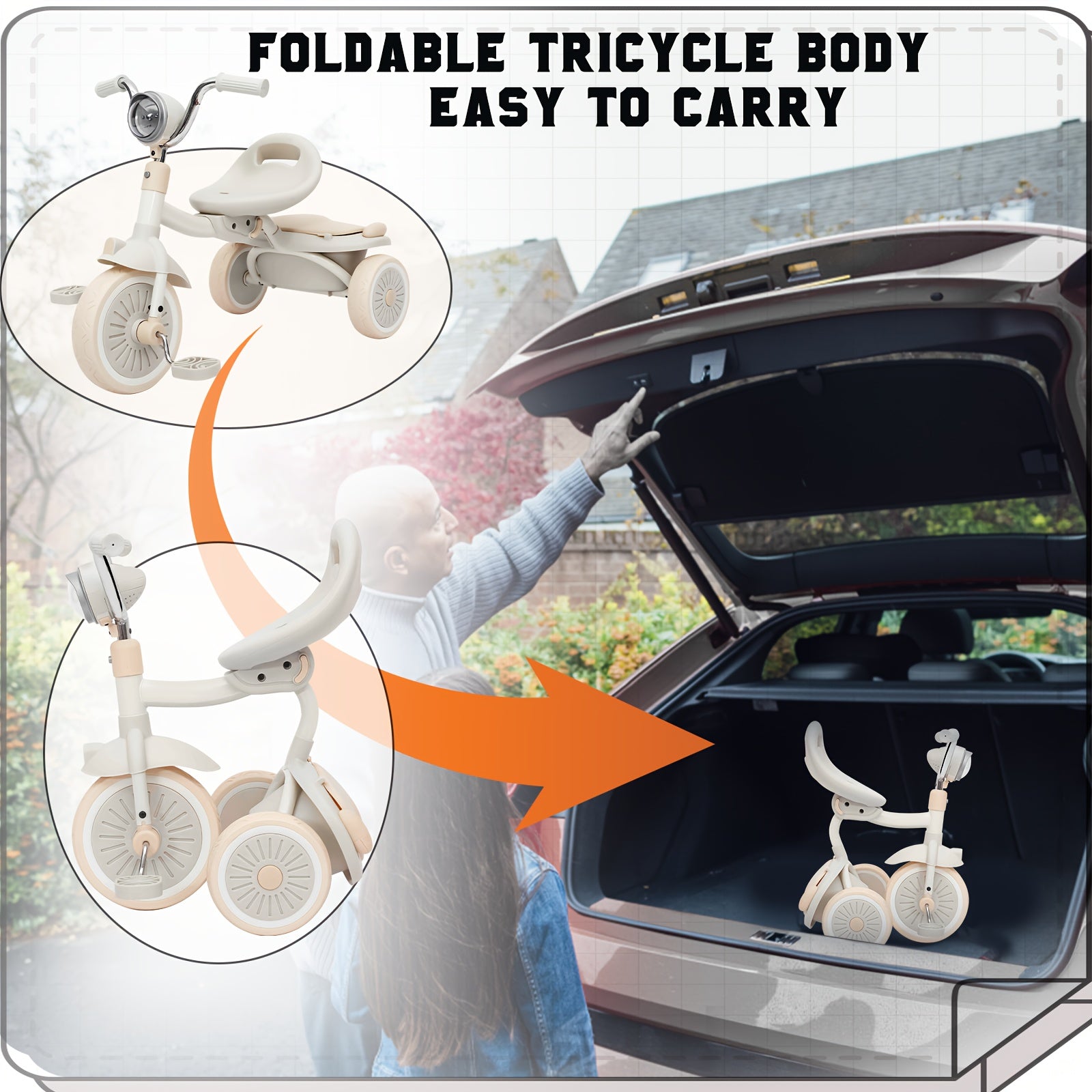 UBRAVOO Youngsters Foldable Tricycle Trike with Pedals, Unique PU Wheels with Elasticity Shock-absorbing Effect, Cool Lights, 1-5 Years