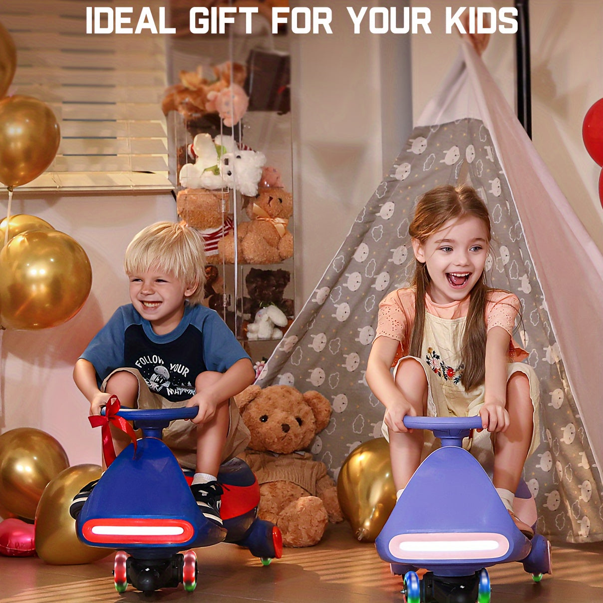 Easter Gifts for Kids6V Electric Wiggle Car with Pedal, Rechargeable Battery, 2 in 1 Swing Car, 2 Speed Ride on Toy, Anti-Rollover, Flashing Wheels, for Ages 3 And Up, 150 Lbs, Pink