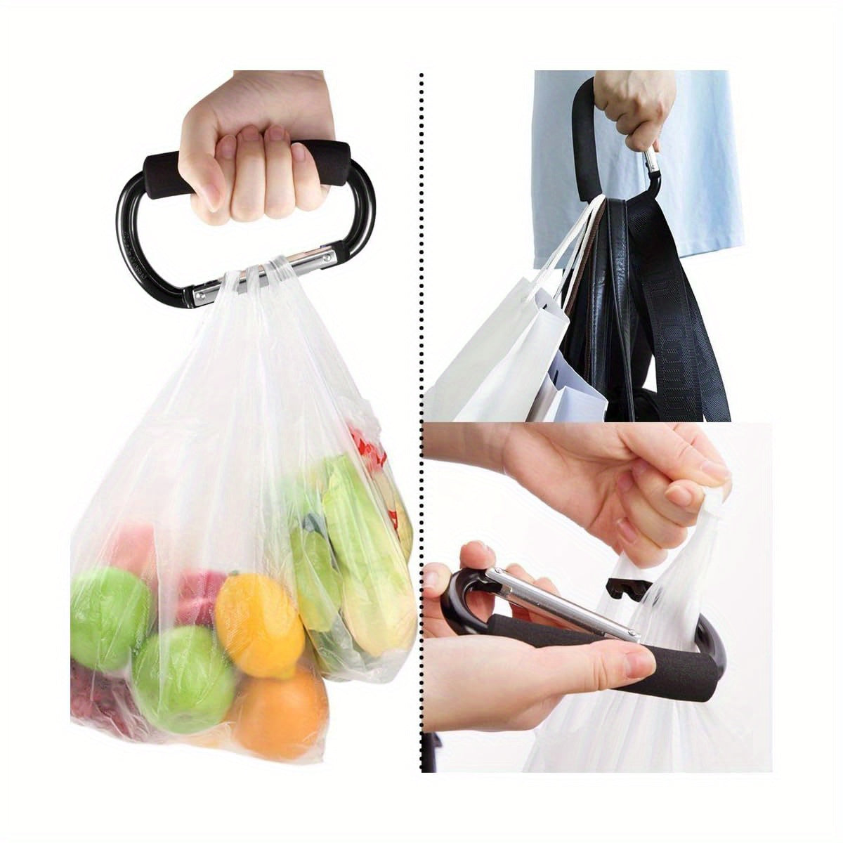 Large Stroller Hooks for Mommy, 2pcs Carabiner Stroller Hook Organizer for Hanging Purses, Diaper Bag, Shopping Bags. Clip Fits Single\u002F Twin Travel Systems, Car Seats ( Black+ Rose)