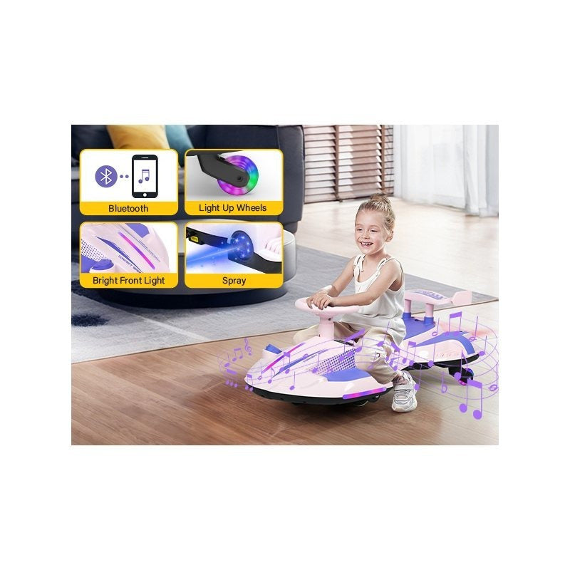 Riding twist car, children's electric twist car, 360° rotating swing car riding toy, with spray function, music suitable for 3 years old and above-lingkun