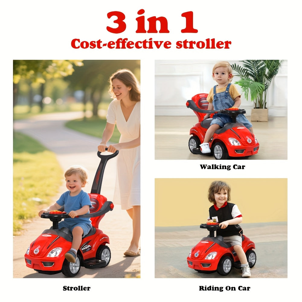 3-in-1 Youngsters Playset: Pink Push, Ride & Walker Car with Guardrail, Music & Under Seat Storage - Safe & Fun for Indoor\u002FOutdoor Play, Ages 18-36 Months, Youngsters Toys