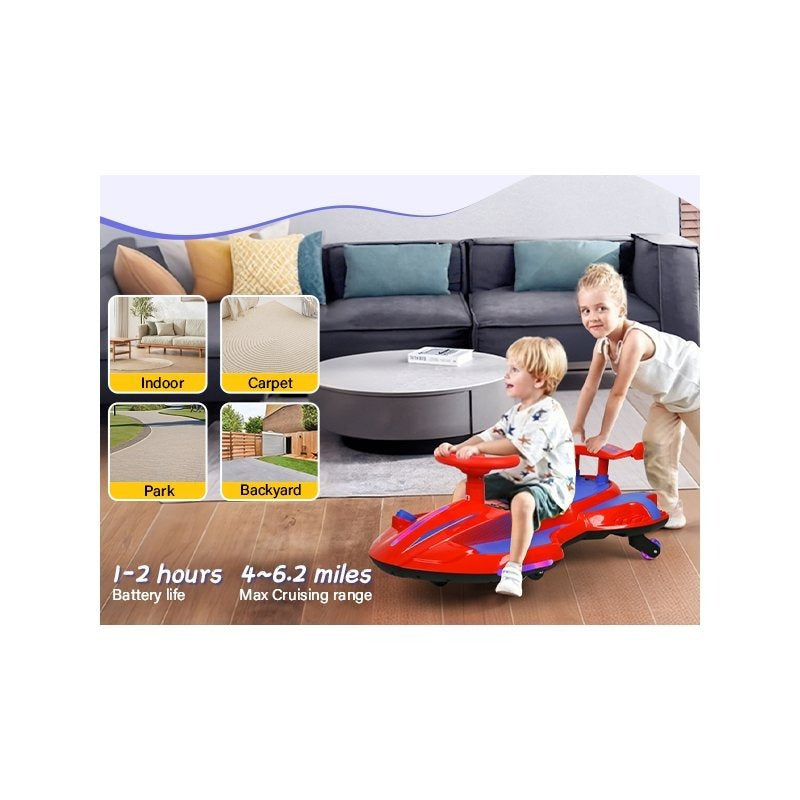 Riding twist car, children's electric twist car, 360° rotating swing car riding toy, with spray function, music suitable for 3 years old and above-lingkun