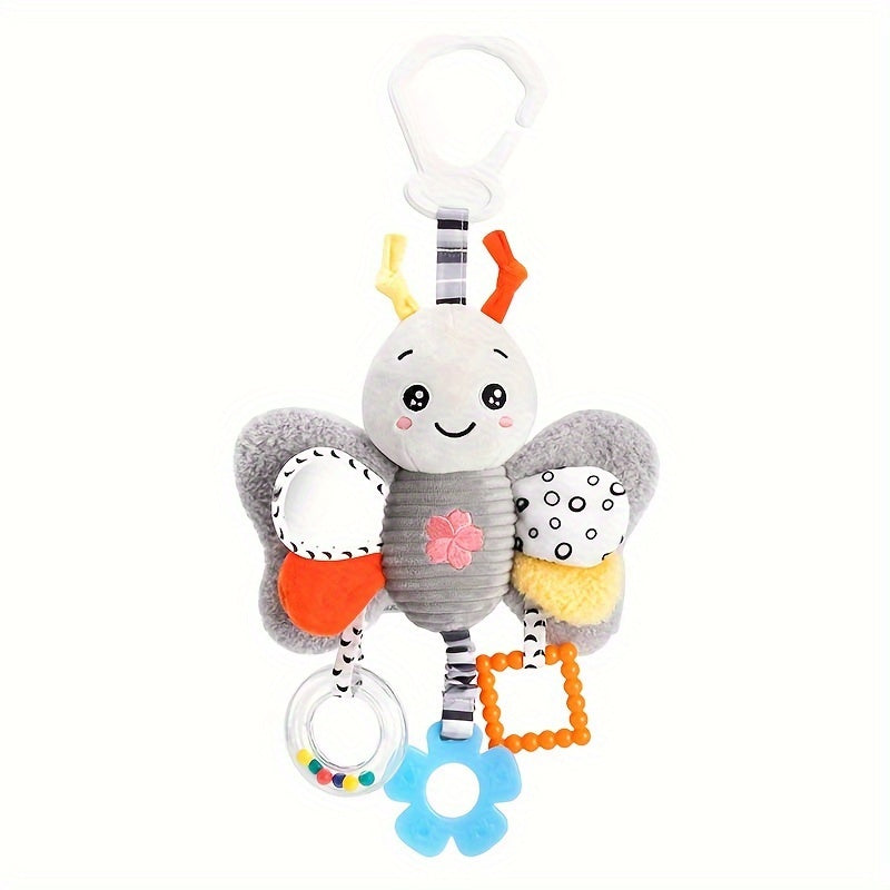 Baby Stroller & Bed Hanging Toys - Black & White Plush with Colorful Patterns, Soft Squeaky Teething Toys for 0-3 Years, Car Seat & Stroller Accessories, No Batteries Needed